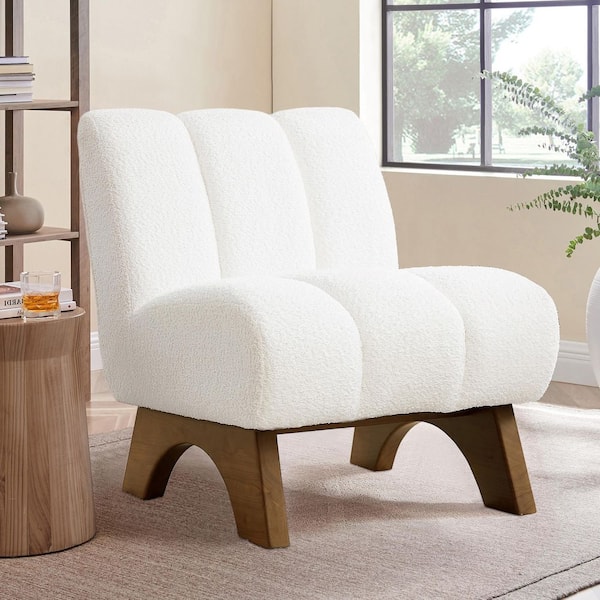 Art Leon COZY White Fabric Accent Slipper Chair with Wood Legs