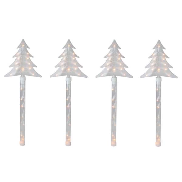 Northlight Lighted Christmas Tree Pathway Marker Lawn Stakes in Clear Lights (Set of 4)