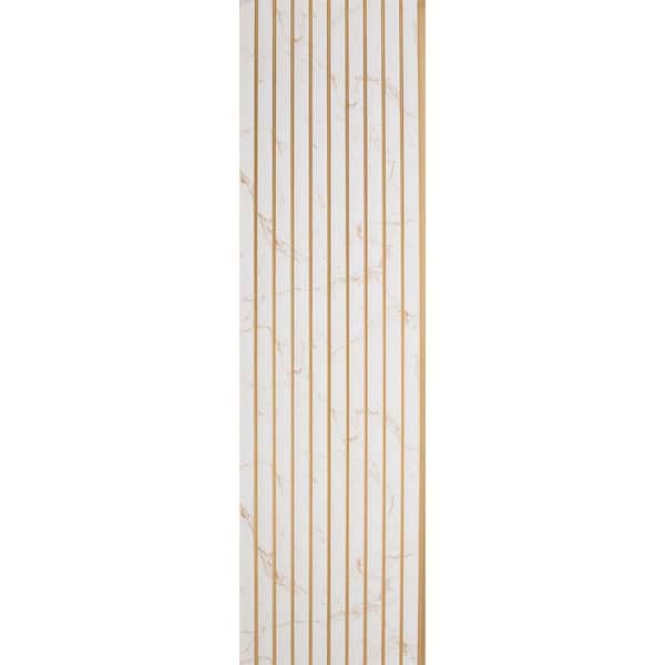 Large Slats 5/16 in. x 1 ft. x 9.3 ft. White Gilded Calacatta Marble Glue-Up Foam Wood Slat Walls (20-Pack)/186 sq. ft.