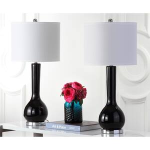 Mae 30.5 in. Black Long Neck Ceramic Table Lamp with Off-White Shade (Set of 2)