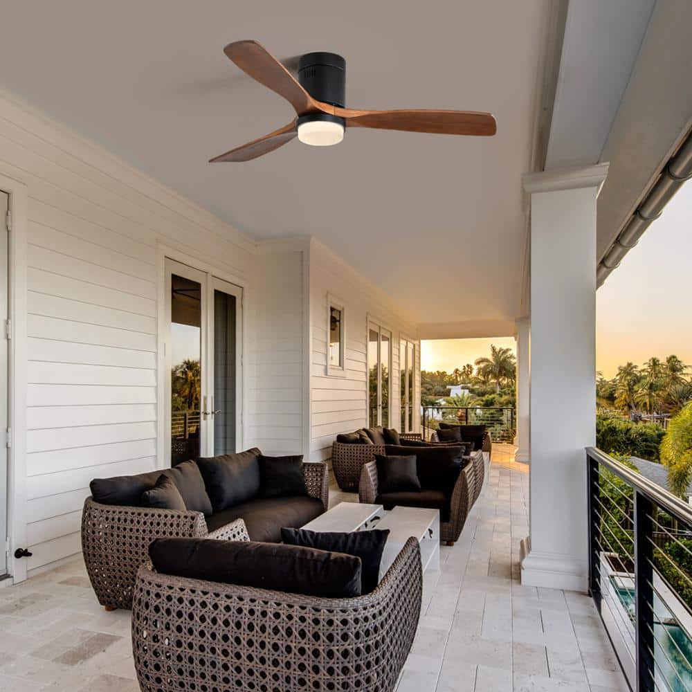52" Walnut and Black Wood Blade Ceiling Fan with Remote and Light