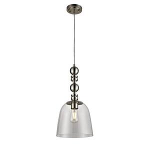 1-Light Brushed Nickel Pendant with Oversized Bead Effect and Clear Glass Shade