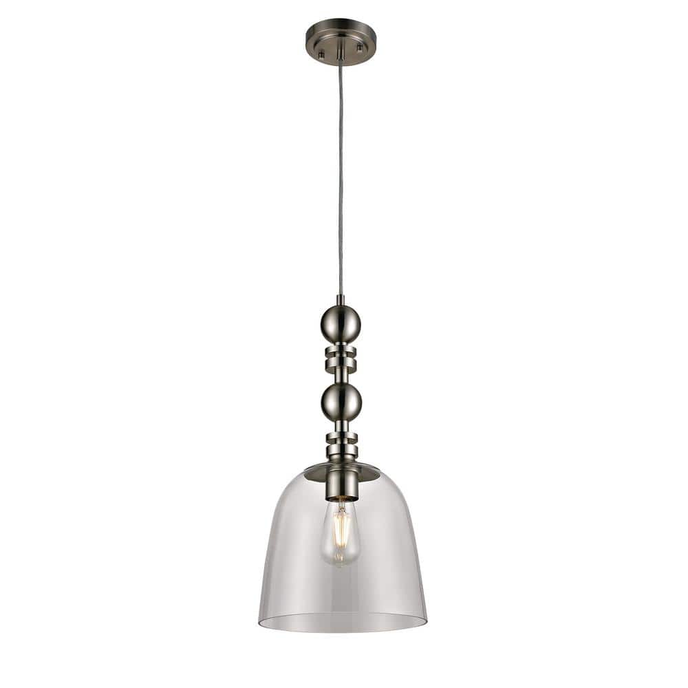 1-Light Brushed Nickel Pendant with Oversized Bead Effect and Clear Glass S