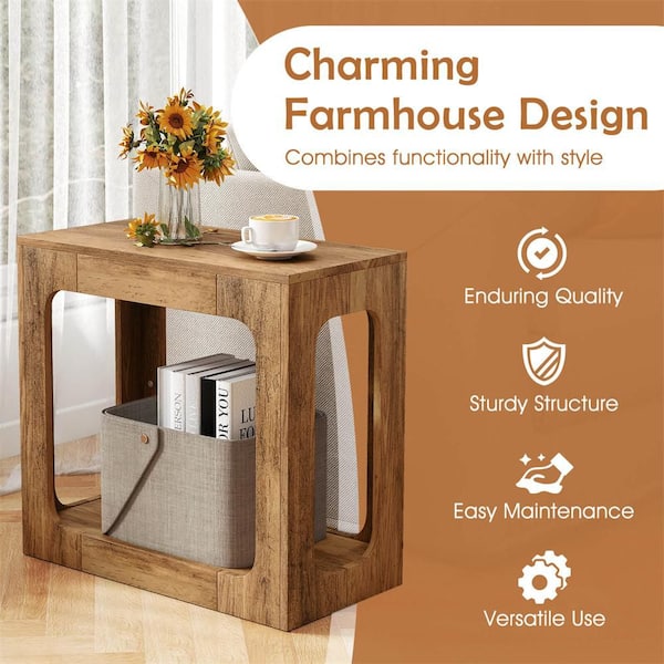 Costway 1-Pieces 2-Tier 23.5 in. Oak Rectangle Particle Board End
