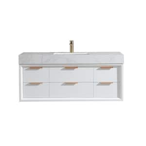Moray 48 in. W x 21 in. D x 21 in. H Single Sink Floating Bath Vanity in White with White Engineer Marble Countertop