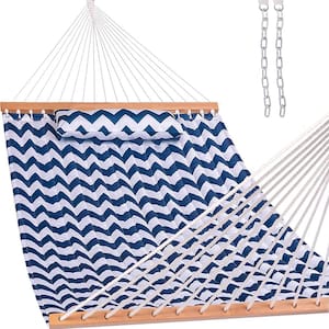 12 ft. Quilted Fabric Hammock with Pillow, Double 2 Person Hammock (Chevron-blue)