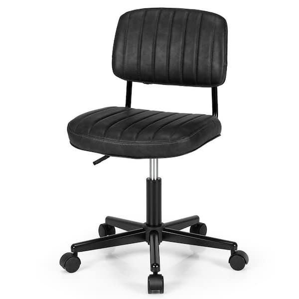 HONEY JOY Black Leisure Office Chair Mid-Back Swivel Task Chair PU Leather Adjustable Armless Chair Retro Design