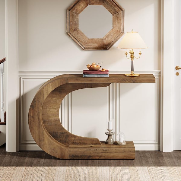Turrella 43.3 in. Brown Half-Circle Wood Console Table for Living Room