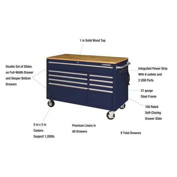 52 in. 9-Drawer Mobile Workbench in Gloss Blue 52 in. 9-Drawer Mobile Workbench in Gloss Blue