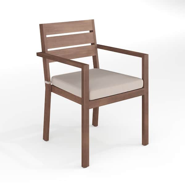 Bedford Brown Brushed Woodgrain Stackable Aluminum Outdoor Dining Chair in Cream