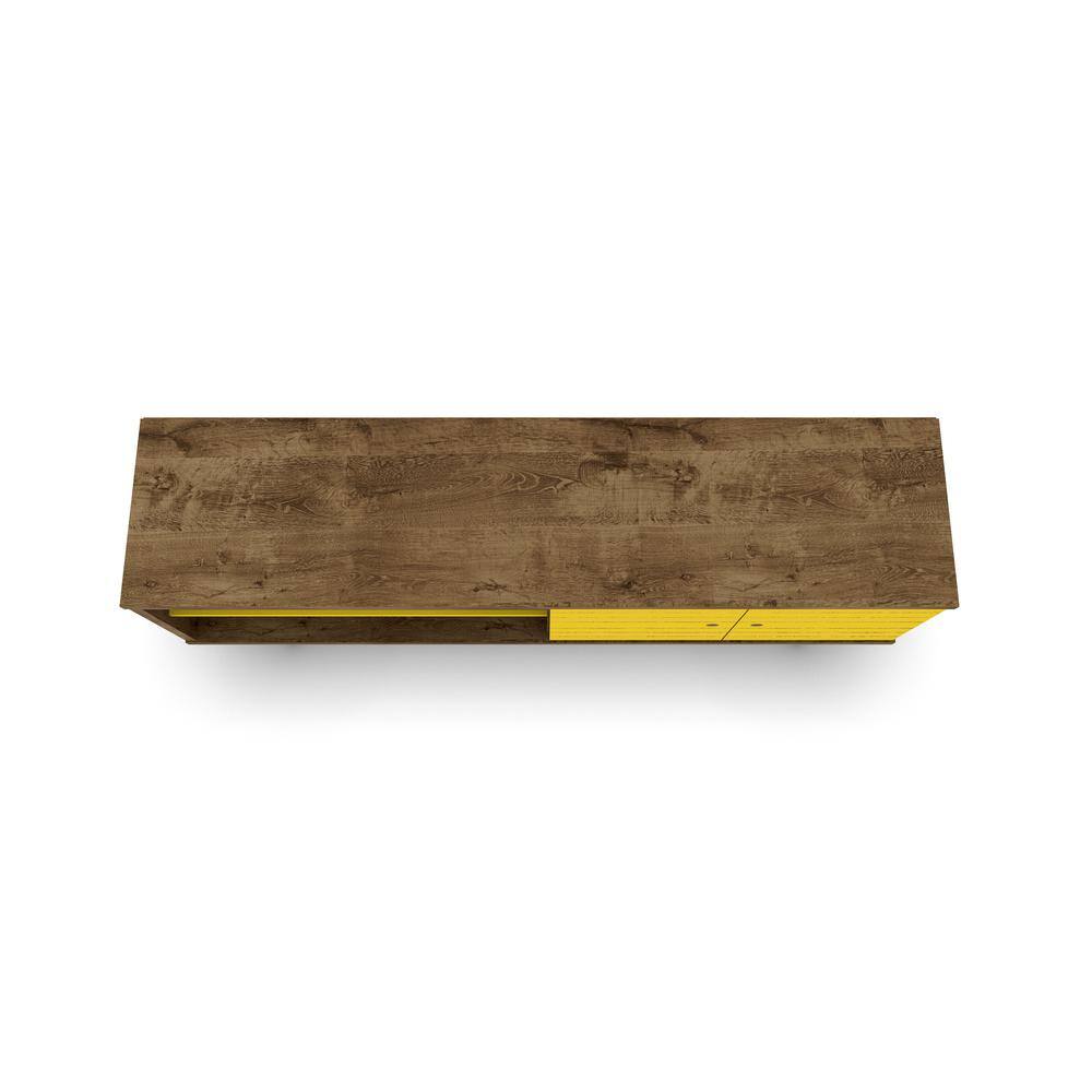 Liberty 63" Rustic Brown and Yellow Mid-Century Modern TV Stand with Cabinet