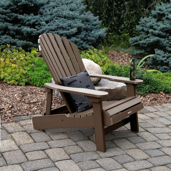 Highwood King Hamilton Weathered Acorn Folding and Reclining Recycled Plastic Adirondack Chair