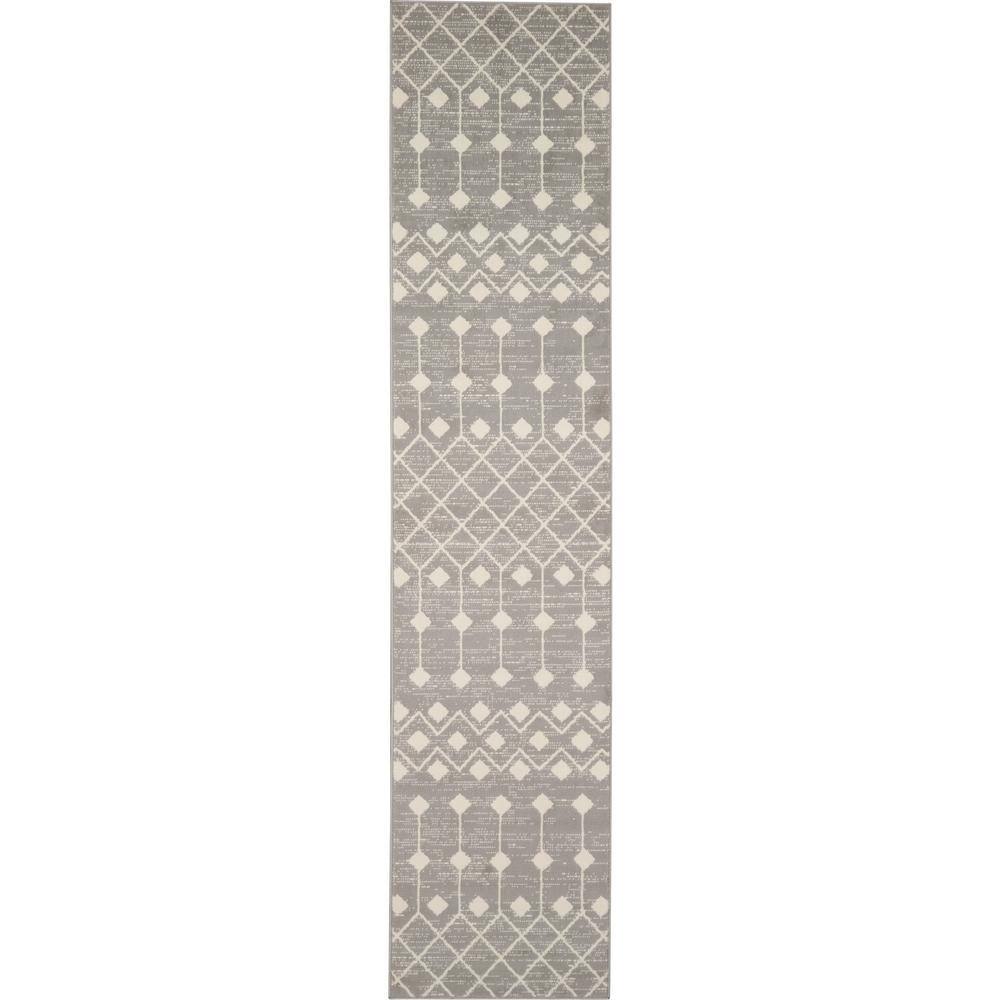 Elysian Geometric Gray Hand-Knotted 2'3" x 7'6" Synthetic Area Rug