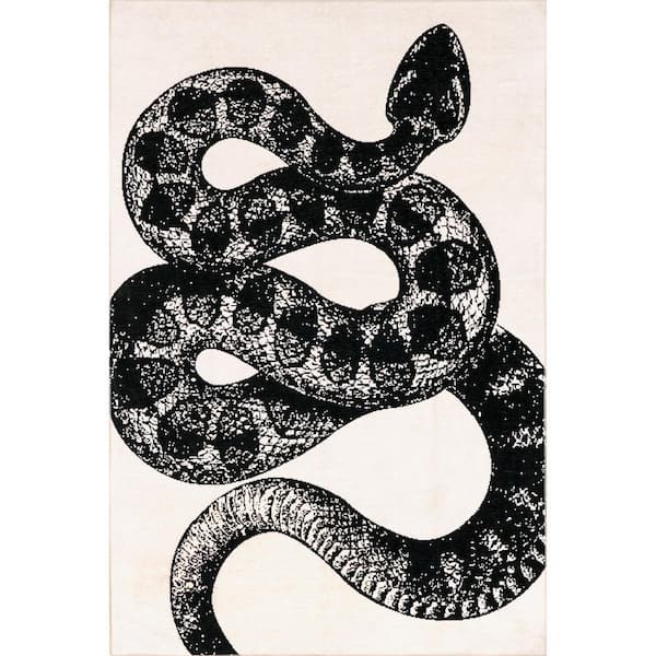 nuLOOM Modern Slithering Serpent Machine Washable Black 5 ft. x 8 ft. Area Rug
