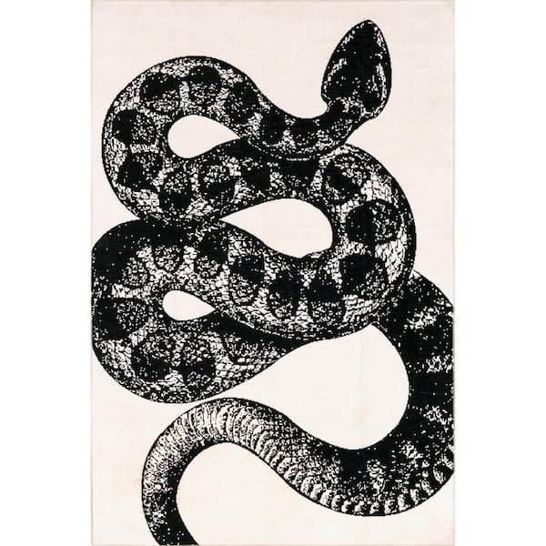nuLOOM Modern Slithering Black 8 ft. x 10 ft. Serpent Machine Washable Area Rug