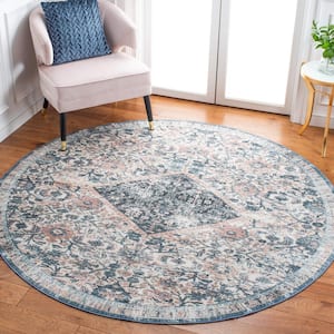 Journey Ivory/Pink 7 ft. x 7 ft. Machine Washable Floral Distressed Round Area Rug