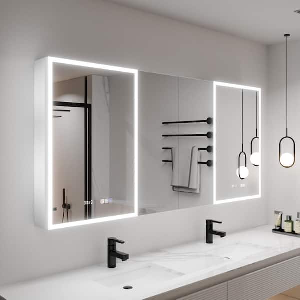 Aura 64 in.W x 30 in.H Rectangular Aluminum Recessed/Surface Mount Dual Swing Medicine Cabinet with Mirror LED
