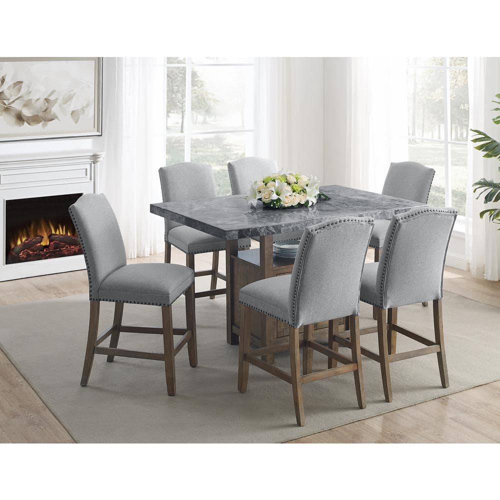 Grayson Gray Marble and Driftwood 7-Piece Counter Dining Set