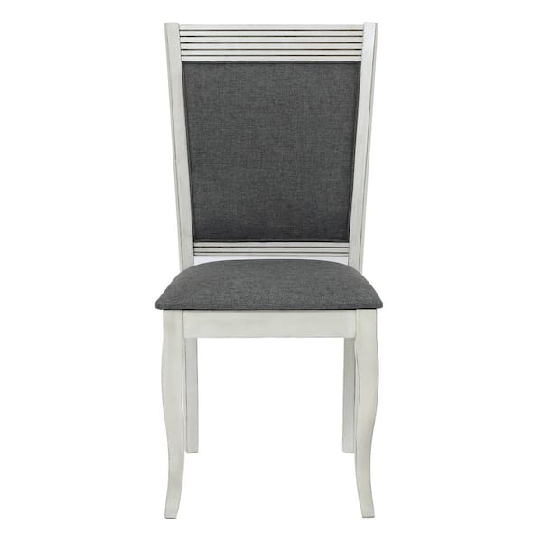 LuxenHome Modern Distressed Off White MDF Upholstered Gray Dining Chair (Set of 2)