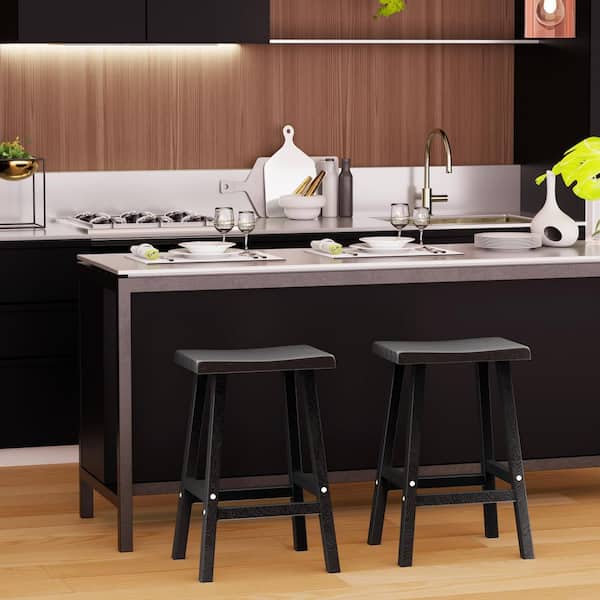 24 in. Outdoor All-Weather Modern Durable Resin Bar Stool with Feet for Terraces, Balconies or Kitchen Counters (2-Pack)