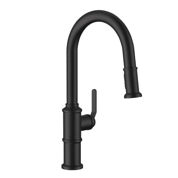 Kinzie Single Handle Pull Down Sprayer Kitchen Faucet in Satin Black