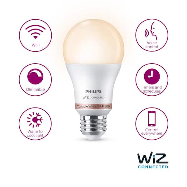 60-Watt Equivalent A19 LED Smart Wi-Fi Tunable White Smart Light Bulb powered by WiZ with Bluetooth (1-Pack)