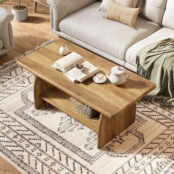 BYBLIGHT Allan 47.2 in. Brown Rectangle Engineered Wood Coffee Table with Storage Shelf for Living Room