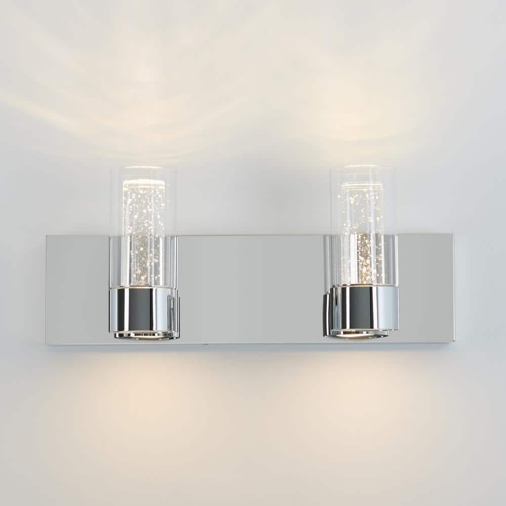 Chrome Rectangular Glass 2-Light LED Bathroom Vanity Fixture
