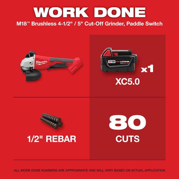 M18 18V Lithium-Ion Brushless Cordless 4-1/2 in./5 in. Grinder w/Paddle Switch (Tool-Only)
