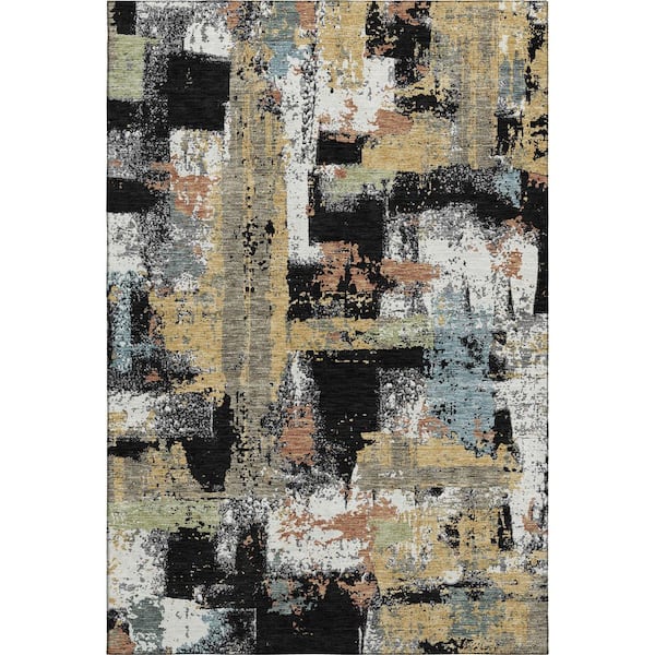 Mayfield Premium Machine Washable Abstract AMF2212 Black 5 ft. x 7 ft. 6 in. Area Rug