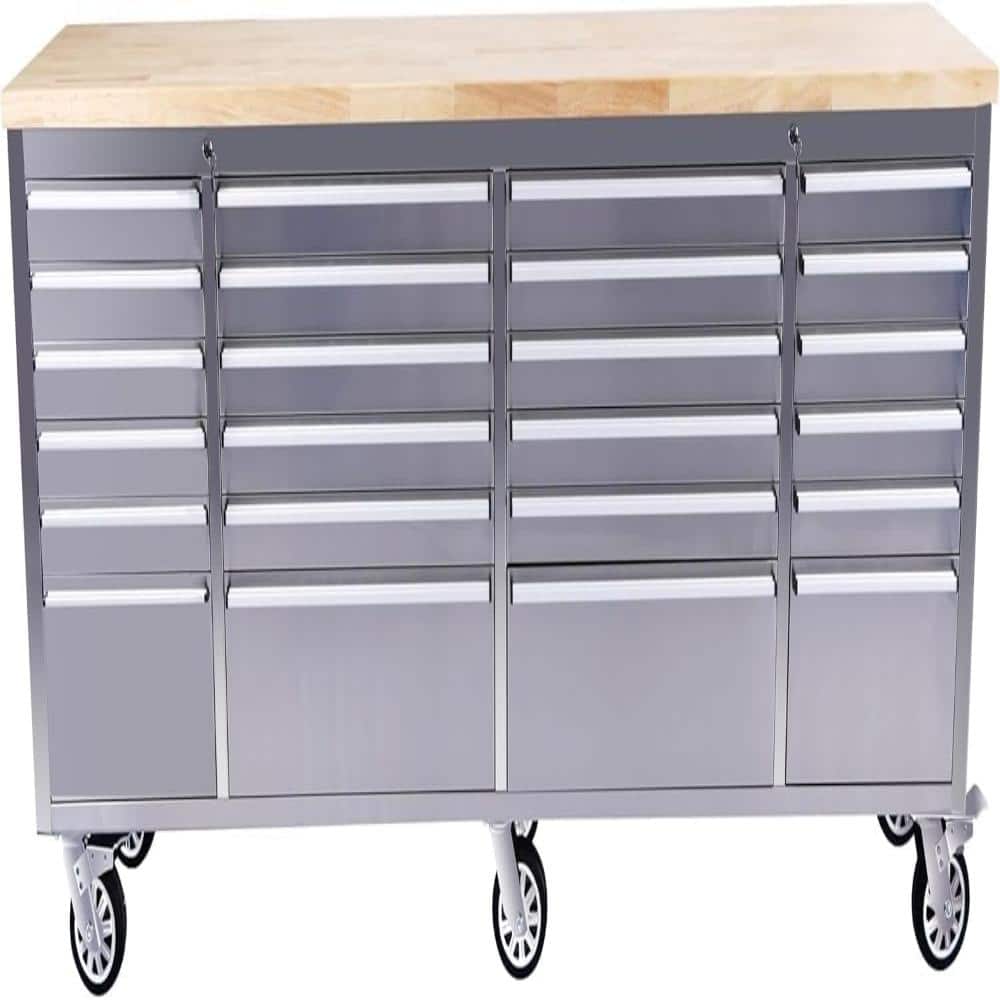 "Rubber Wood Top Steel Workbench 24-Drawer 96"" Rolling Tool Chest Heavy Duty Silver Tool Cabinet" price history on PriceWatchPro