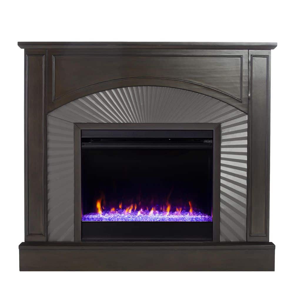 SEI FURNITURE Billingsdon 45 in. Freestanding Textured Silver Electric Fireplace in Brown