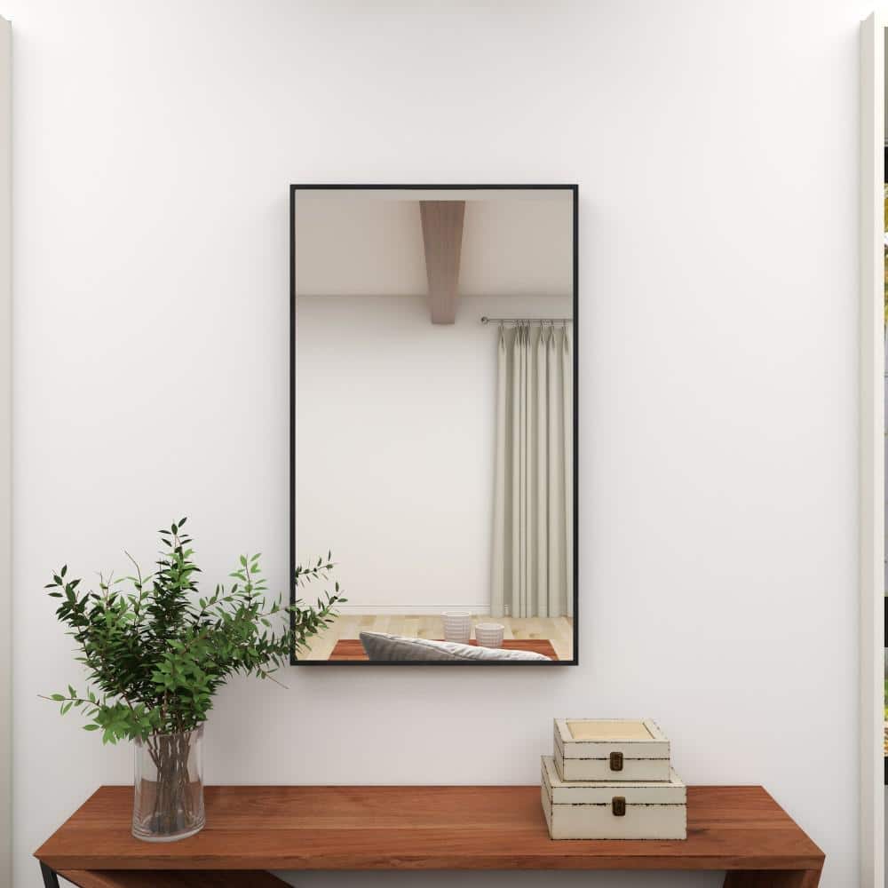 Sleek Black Wood Rectangular Wall Mirror 24" x 40"