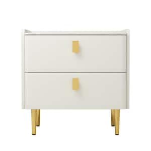 2-Drawer Beige PU Leather Nightstand Bedside Table 19.69 in. H x 19.69 in. W x 15.75 in. D with Metal Legs