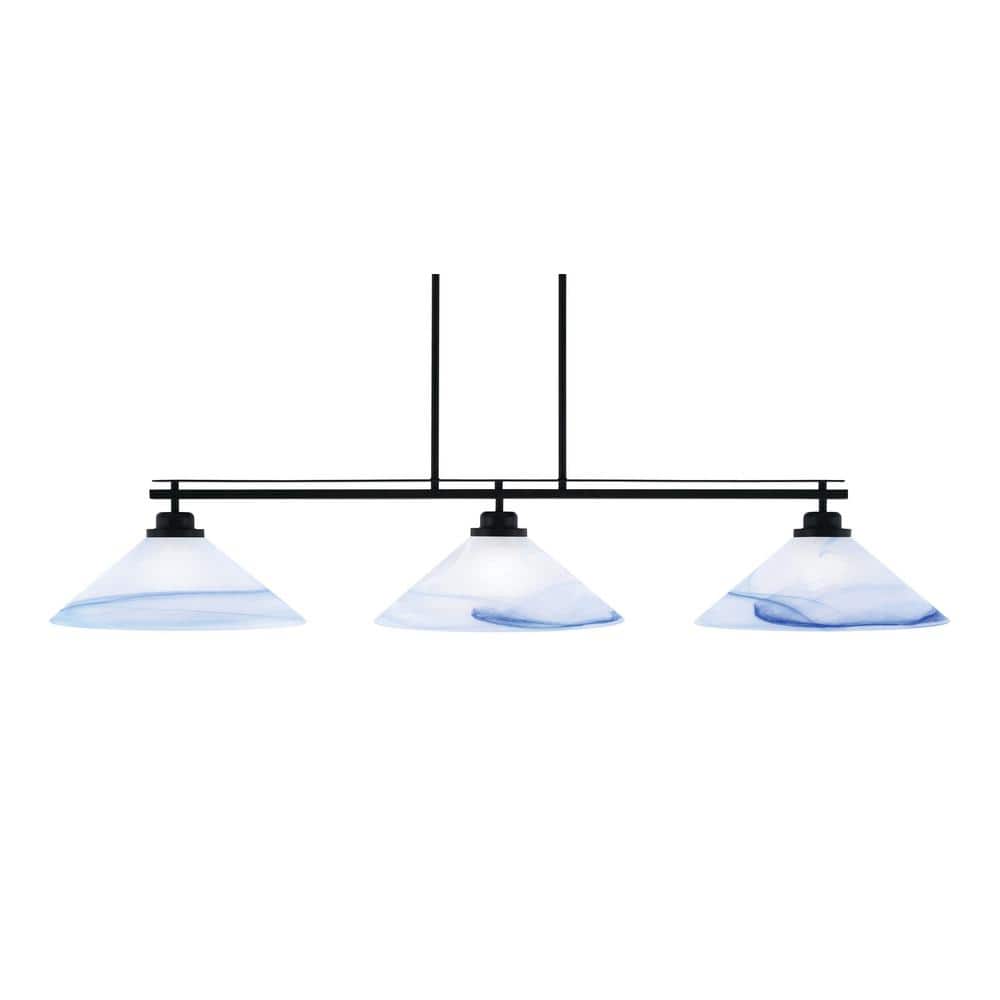 Monroe 3-Light Billiard Light, Round Fitter, Matte Black Finish, 16 in. Blu