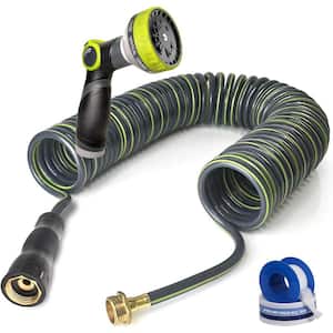 3/4 in. Dia x 50 ft. Heavy-Duty Coiled Garden Hose with 10 Patterns Spray Nozzle and Brass Connectors