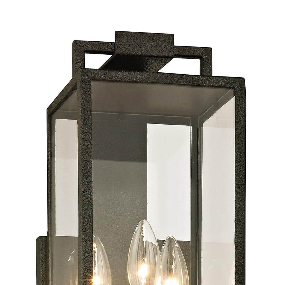 Size 21.5 Beckham 3-Light Forged Iron 21.5 in. H Outdoor Wall Lantern Sconce with Clear Glass