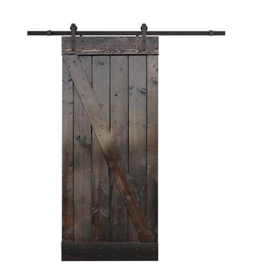 36 in. x 84 in. Z-Bar Dark Walnut Wood Sliding Barn Door with Sliding Door Hardware Kit