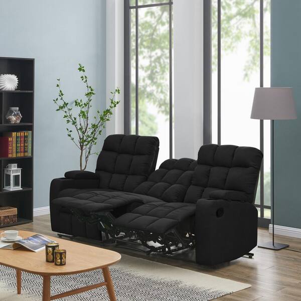 Prolounger 3 Seat Black Microfiber Wall Hugger Storage Reclining Sofa