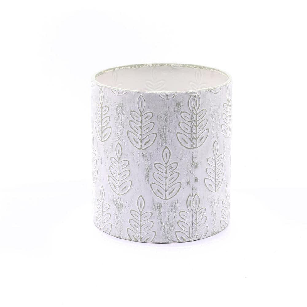 Elegant White and Sage Metal Leaf Embossed Planter Set with Stand