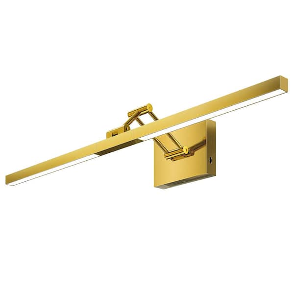 30 in. 1-Light Brushed Gold Bathroom 3CCT Modern LED Vanity Light Fixture with 360° Rotatable Head and Swing Arm