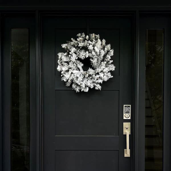 2 ft. Green Battery Operated Prelit Mountain Pine Flocked Artificial Christmas Wreath with 50 Warm White LED Lights