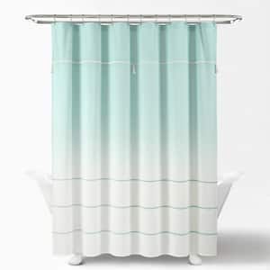 72 in. x 72 in. Ombre Embroidery Tassel Cotton Shower Curtain Aqua Single