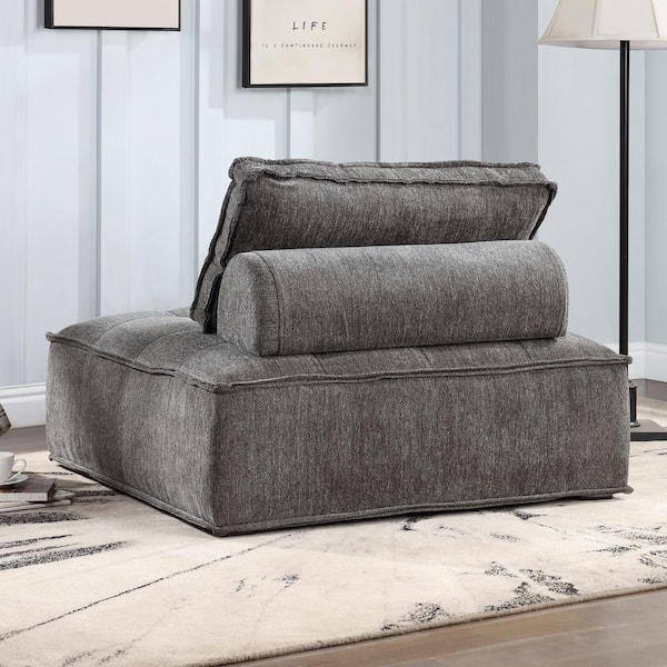 Black Polyester Ottoman Chaise Lounge for Small Space with Pillow OSB4040 -  The Home Depot