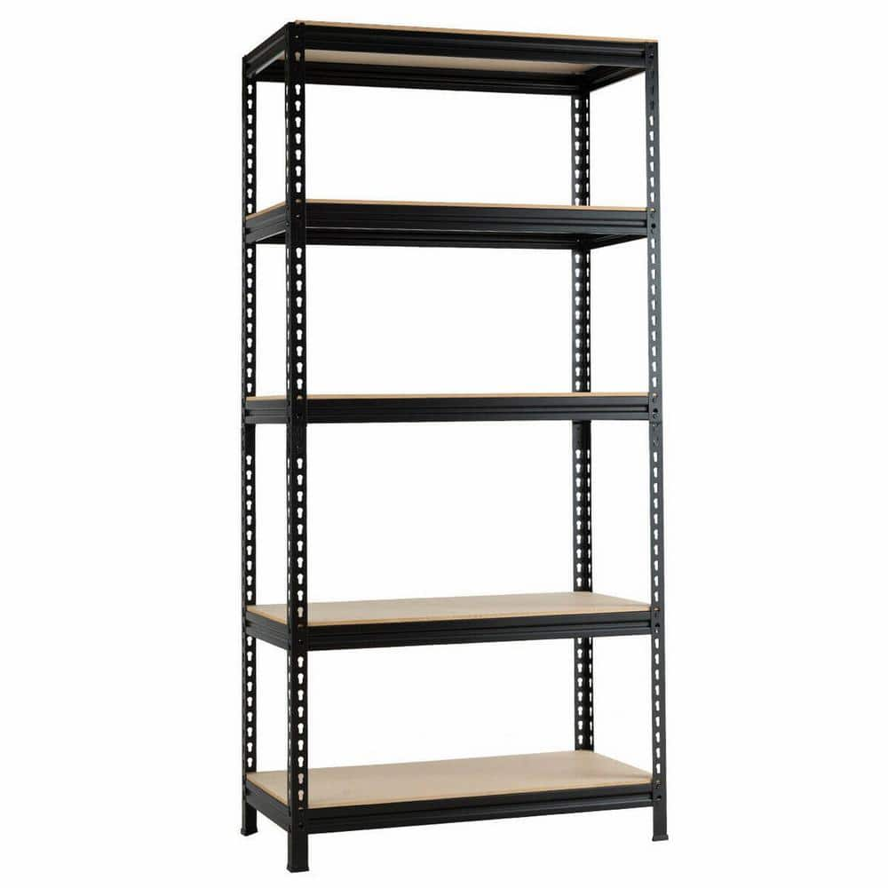 Garage Shelving Units: 180cm x 90cm x 30cm | Heavy Duty Racking Shelves For Storage - 2 Bay, Black 5 Tier (175KG Per Shelf)