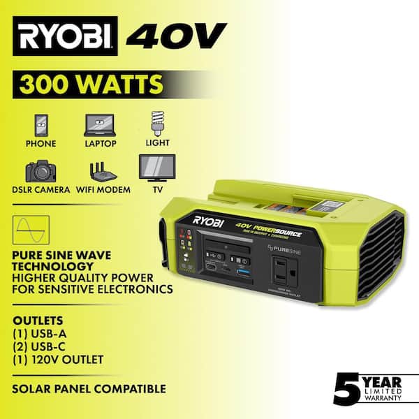 40V 300-Watt Portable Battery Inverter Power Source with 6.0 Ah Battery & Charger
