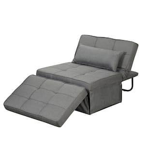 4-in-1 37.4 in. Depth Dark Gray Polyester Twin Size Folding Sofa Bed Multi-Function Chair/Ottoman