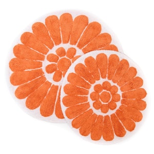 Bursting Flower 24 in. x 24 in. and 30 in. x 30 in. Round 2-Piece Bath Rug Set in White/Coral