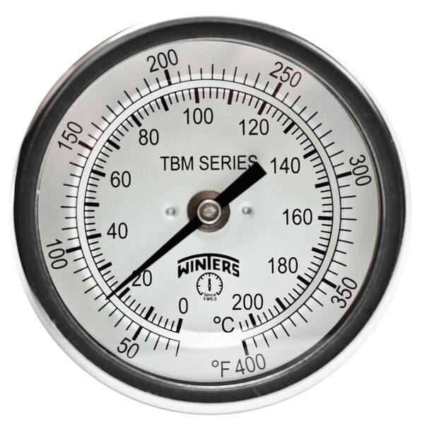 Winters Instruments TBM Series 3 in. Dial Thermometer with Fixed Center Back Connection and 4 in. Stem with Range of 50-400 Degrees F/C