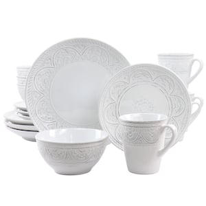 Juneau 16-Piece Stoneware Dinnerware Set in White